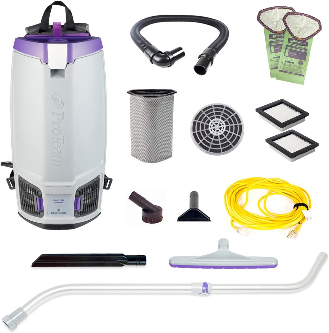 ProTeam GoFit 10 Commercial Backpack Vacuum with Xover Multi-Surface Telescoping Wand Tool Kit, 10 Quart, Corded