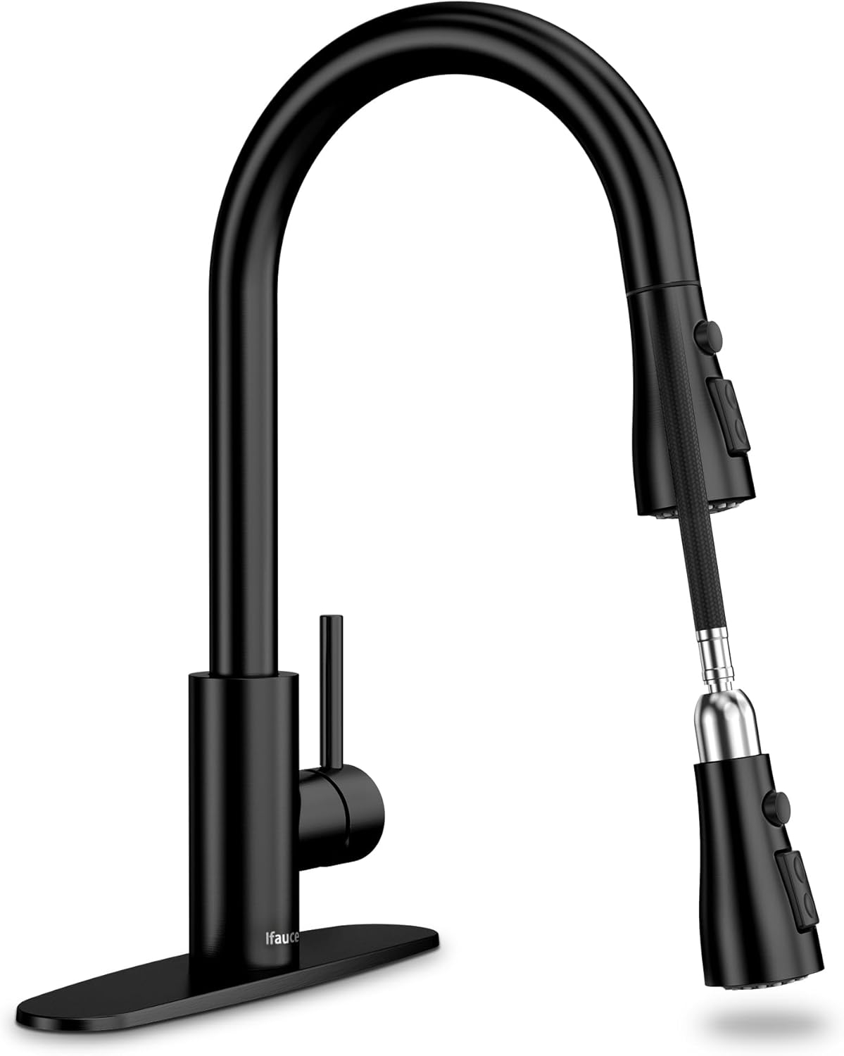 Black Kitchen Sink Faucet, Kitchen Faucet with Pull Down Sprayer, Stainless Steel Single Handle Faucet for Kitchen Sink with Deck Plate, Fitted for RV, Bar, Laundry, Apartments, Farmhouse