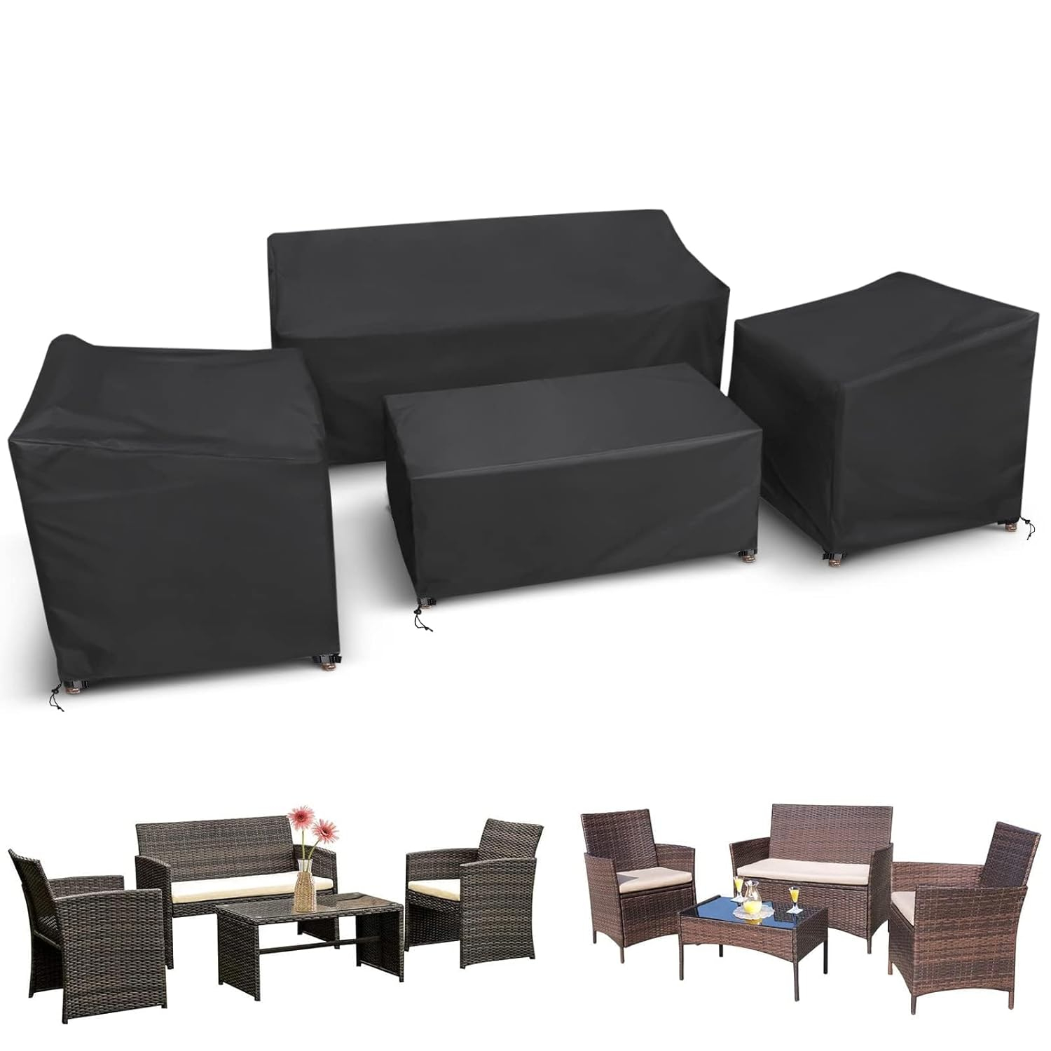 Outdoor Patio Furniture Covers 4-Piece Set Furniture Cover Waterproof Large - Black