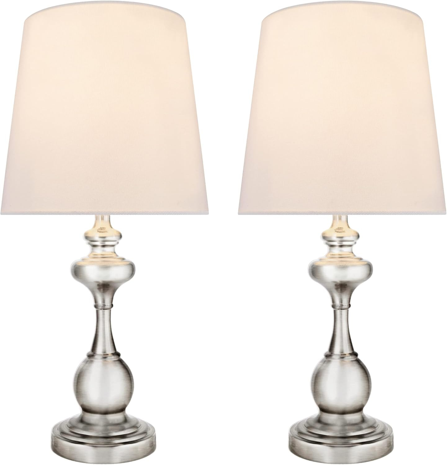 Aspen Creative, Satin Nickel 40227-12, Two Pack-18 3/4" High Transitional Metal Table Finish and Empire Shaped Lamp Shade in Off White, 9" Wide