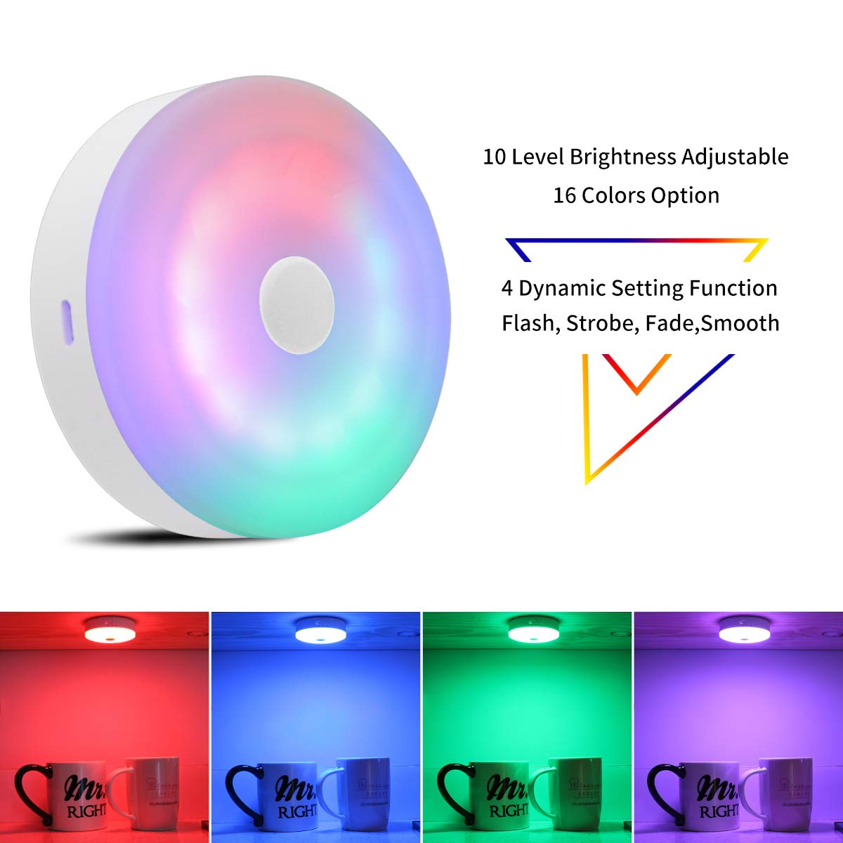 BASON LIGHTING Rechargeable Puck Lights with Remote, Color Changing Lights, Under Cabinet led Lighting, RGB Wireless Light for Kitchen, Closet, Display Case, 2 Pack