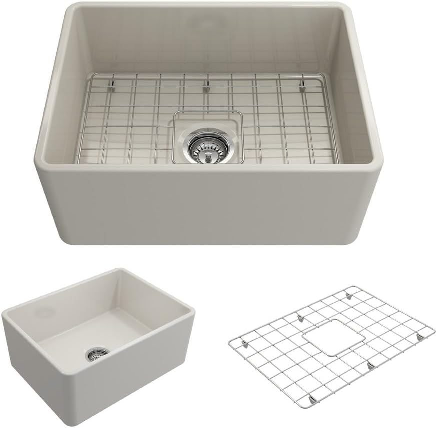 Matte Black Fireclay Farmhouse Single Bowl Kitchen Sink with Accessories