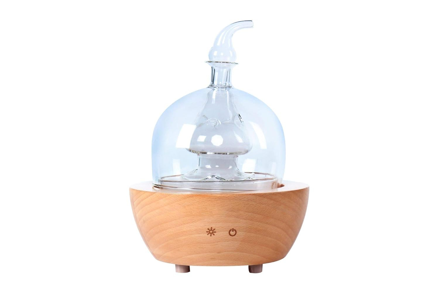 EcoGecko Aroma Essential Oil Diffuser made from Wood and Hand Blown Glass for Aromatherapy Nebulizer Pure Essential Oils with Touch Button Timer and 7 Color LED lights
