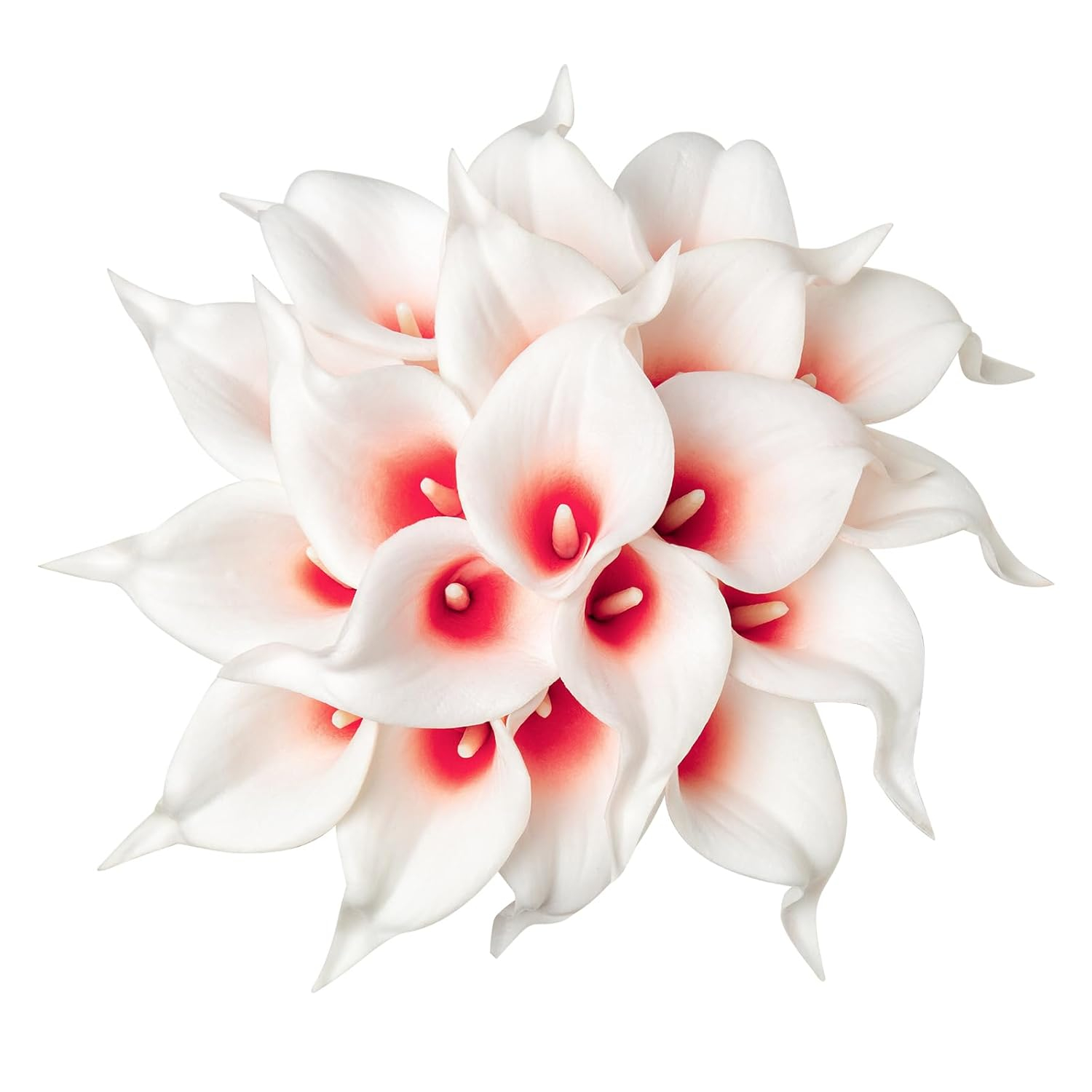 DuHouse 20Pcs Artificial Calla Lily Flower Real Touch Latex Flowers for DIY Wedding Bouquet Party Home Decor (White Red)