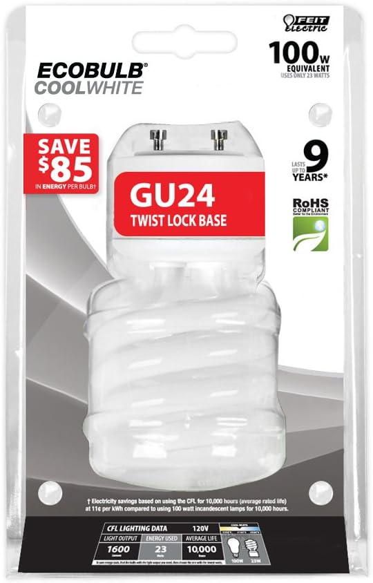 1PC Feit Electric Feit Electric BPESL23TM/GU24 Mini Twist Lock Base Bulb, 23 Watt