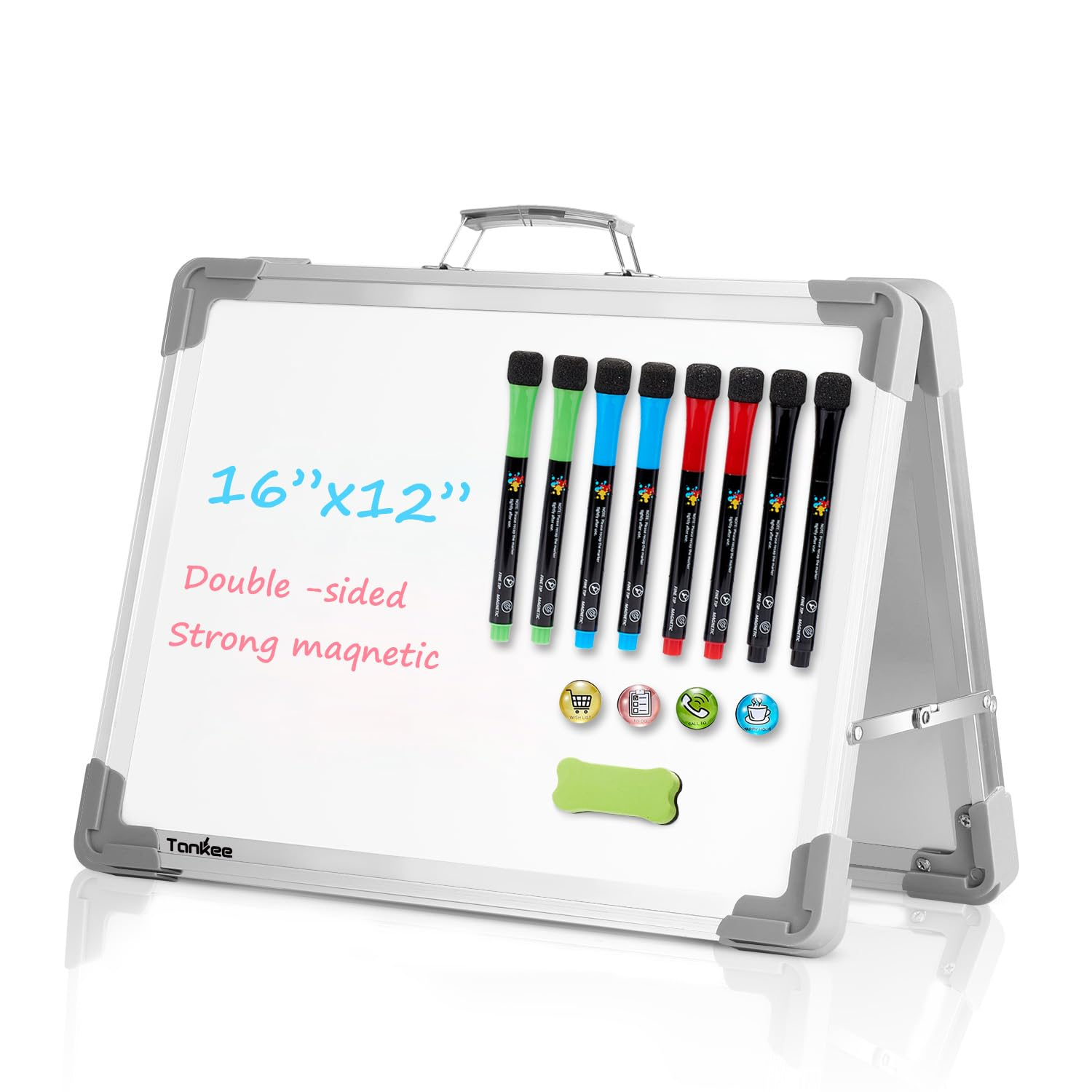 Small Dry Erase White Board – TANKEE Magnetic Desktop Foldable Whiteboard Portable Mini Easel Double Sided on Table Top with Holder for Drawing, Teacher Instruction, Memo Board