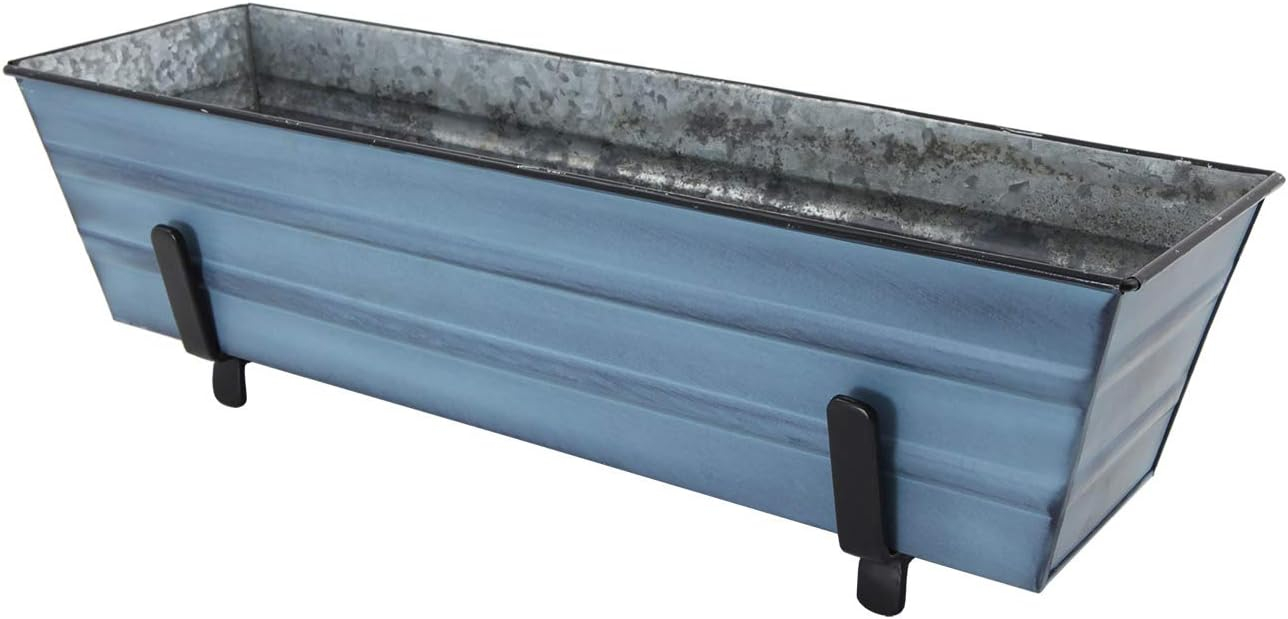 Small Blue Galvanized Steel Flower Box Planter with Brackets