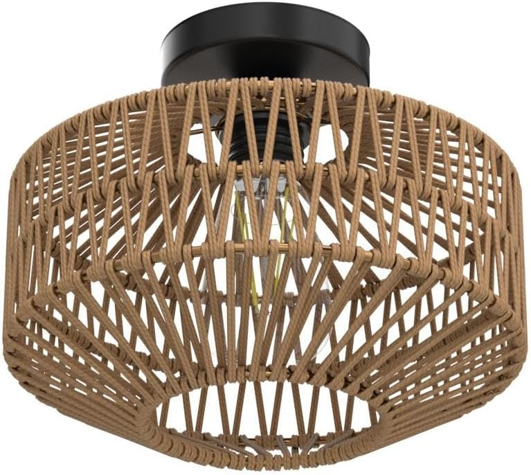 Boho Light Fixtures Ceiling Mount,Mini Rattan Chandelier Light Fixture with Dimmable LED Bulb,Hand Woven Ceiling Light Fixtures Flush Mount for Hallway Bedroom Kitchen Entryway Living Room