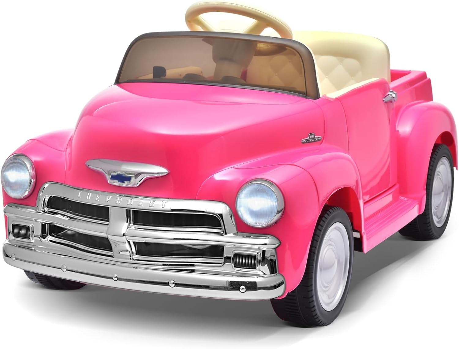 Joywhale 12V Kids Ride on Car Licensed Chevrolet 3100 Pickup Battery Powered Motorized Electric Car, with 7AH Big Battery, 2.4G Remote Control, 3-Speeds, Storage Space, Music, Retro Style, Black