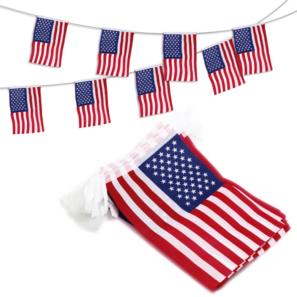 Patriotic American Flag String Pennant Banner, 33 Feet, 38 Flags