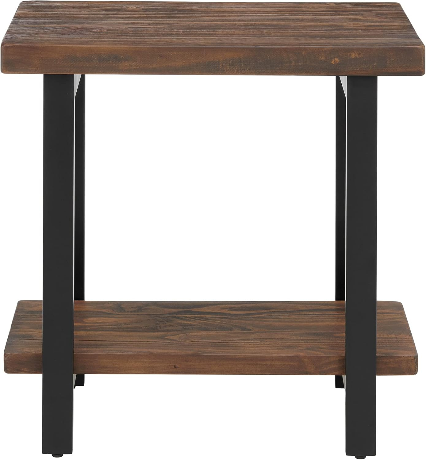 Pomona Solid Wood and Metal End Table with Shelf - Alaterre Furniture: Rustic Design, Fixed Shelf, Rectangle Shape