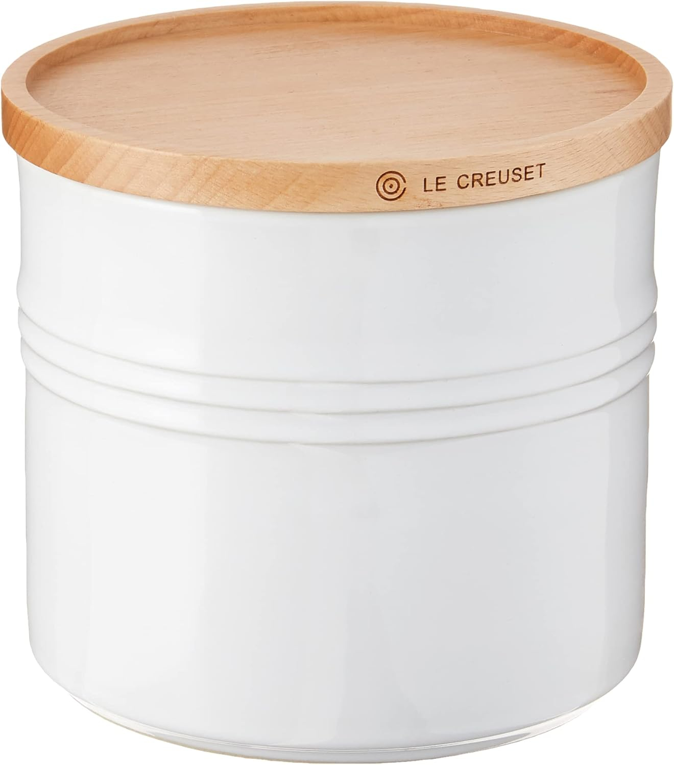 White Ceramic 1.5 qt. Canister with Beechwood Lid