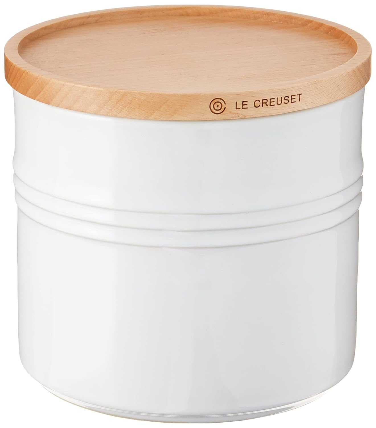 White Ceramic 1.5 qt. Canister with Beechwood Lid