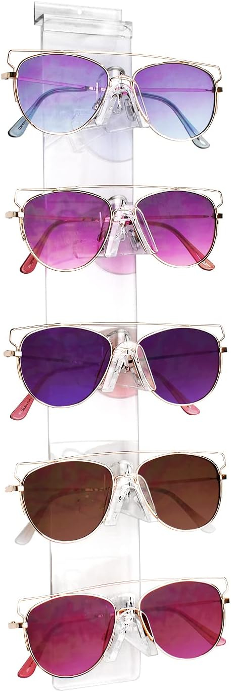 MOOCA Acrylic 5 Tier Slatwall & Wall-mounted Sunglasses Holder Organizer for Eyeglasses, Sunglasses, and Optical Glasses, Detachable Nose Features Enhance Portability & Durability