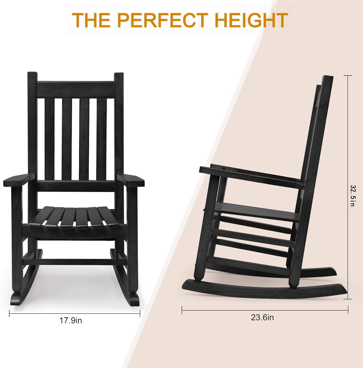 Child's Wood Porch Rocker - Perfect for Indoor or Outdoor All Weather Porch Rocker for Garden,Lawn,Balcony,Backyard and Patio Porch Rocker Use - Suitable for 6-10 Years Old(Blcak)