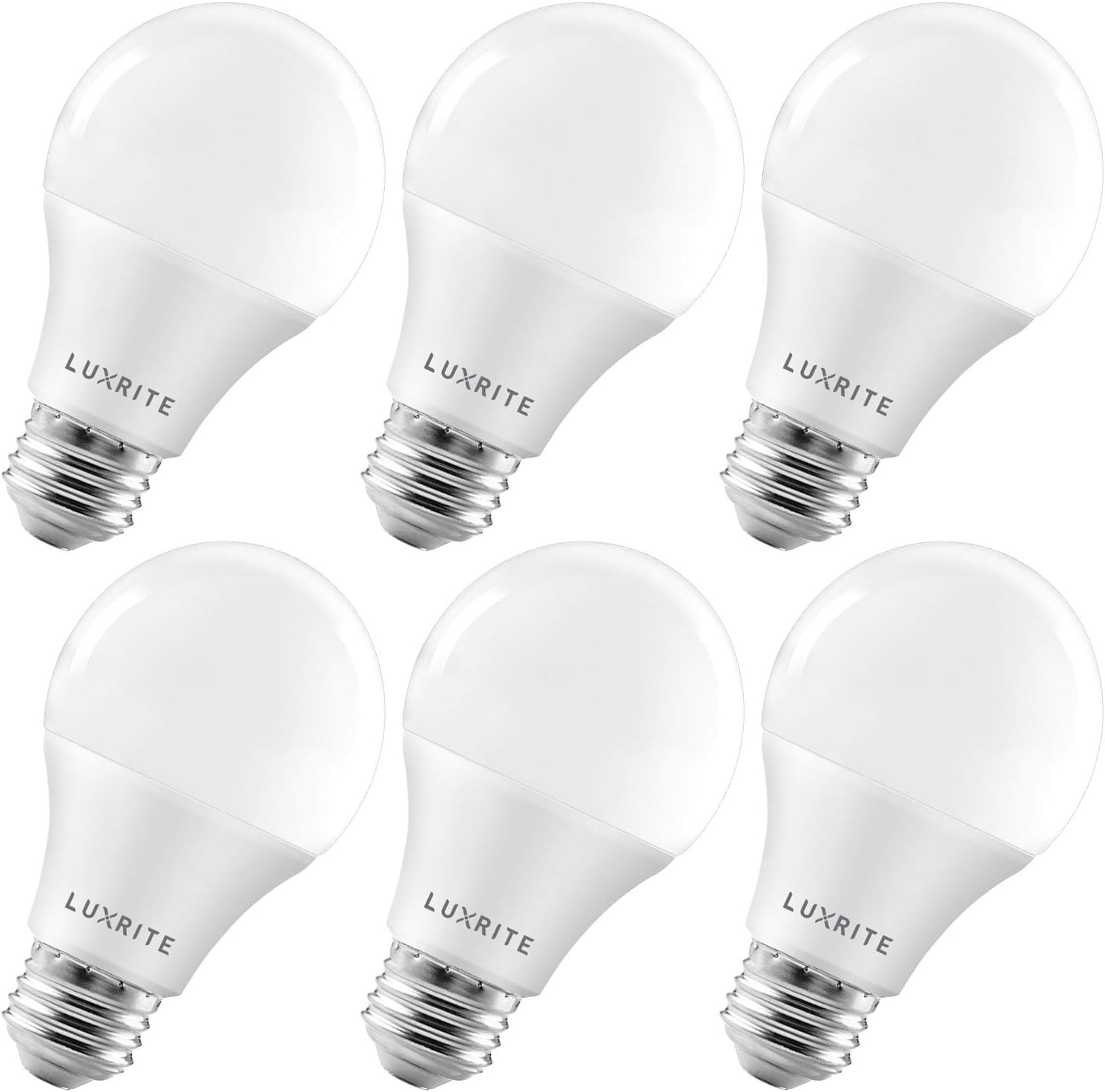 Luxrite A19 LED Dimmable Light Bulb 11W=75W Equivalent 4000K Cool White, 1100 Lumens E26, 6-Pack