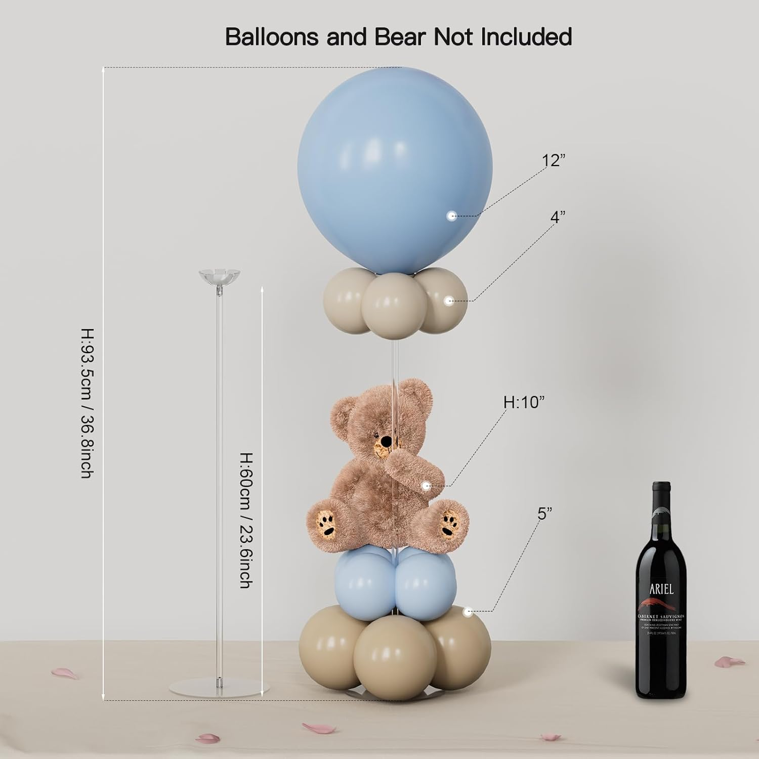 Clear Acrylic Tabletop Balloon Stand Kit, 23.6 Inch, 10 Pack