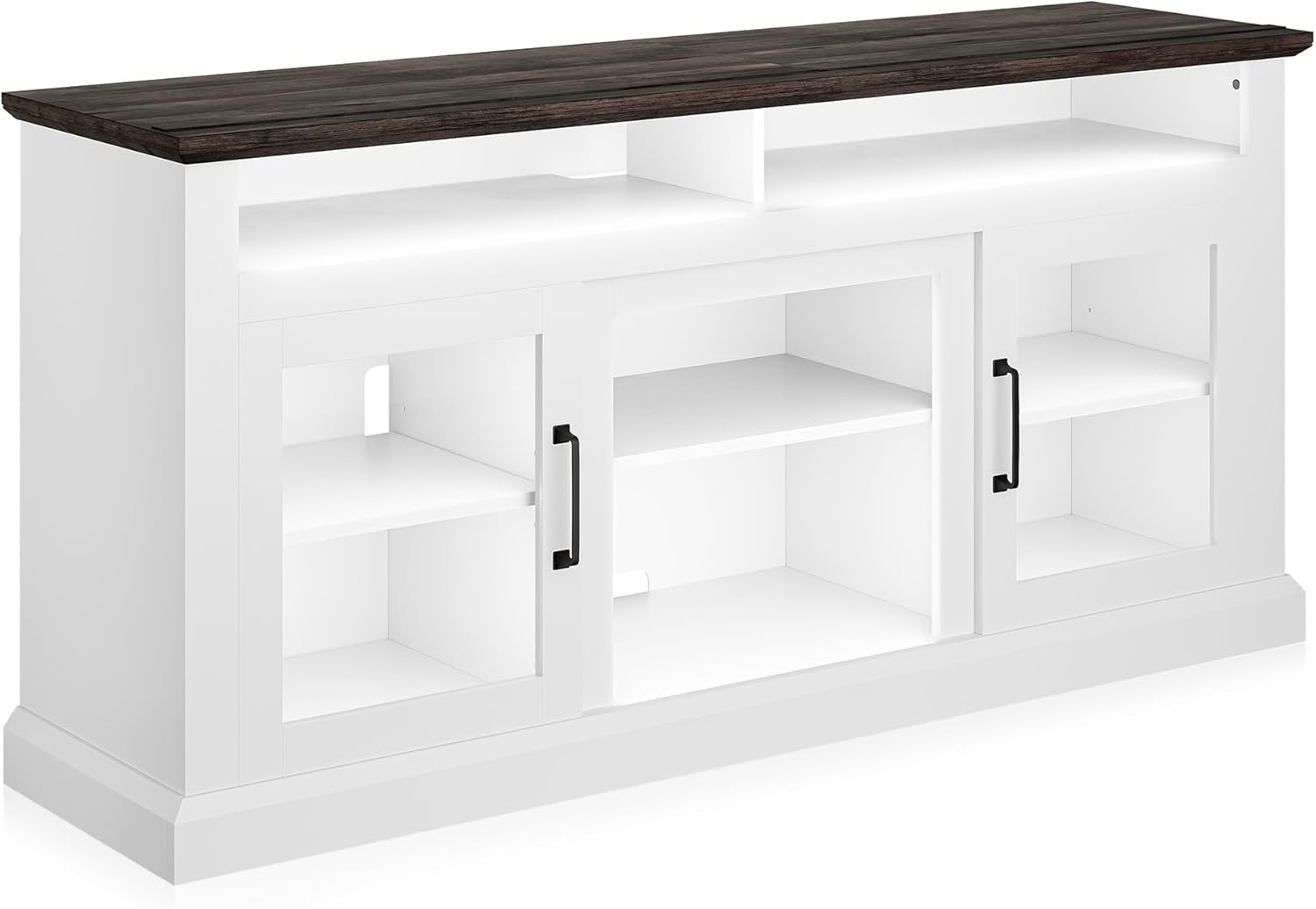BELLEZE Modern 60 Inch Traditional TV Stand & Media Entertainment Center Console Table for TVs up to 65 Inches with Open Storage Shelves & Cabinets - Cayman (White)