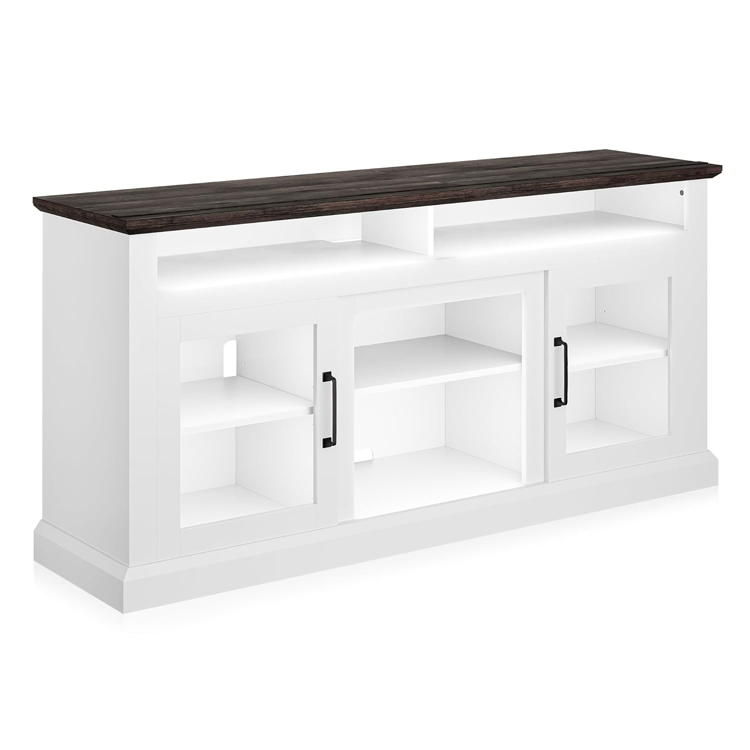 BELLEZE Modern 60 Inch Traditional TV Stand & Media Entertainment Center Console Table for TVs up to 65 Inches with Open Storage Shelves & Cabinets - Cayman (White)