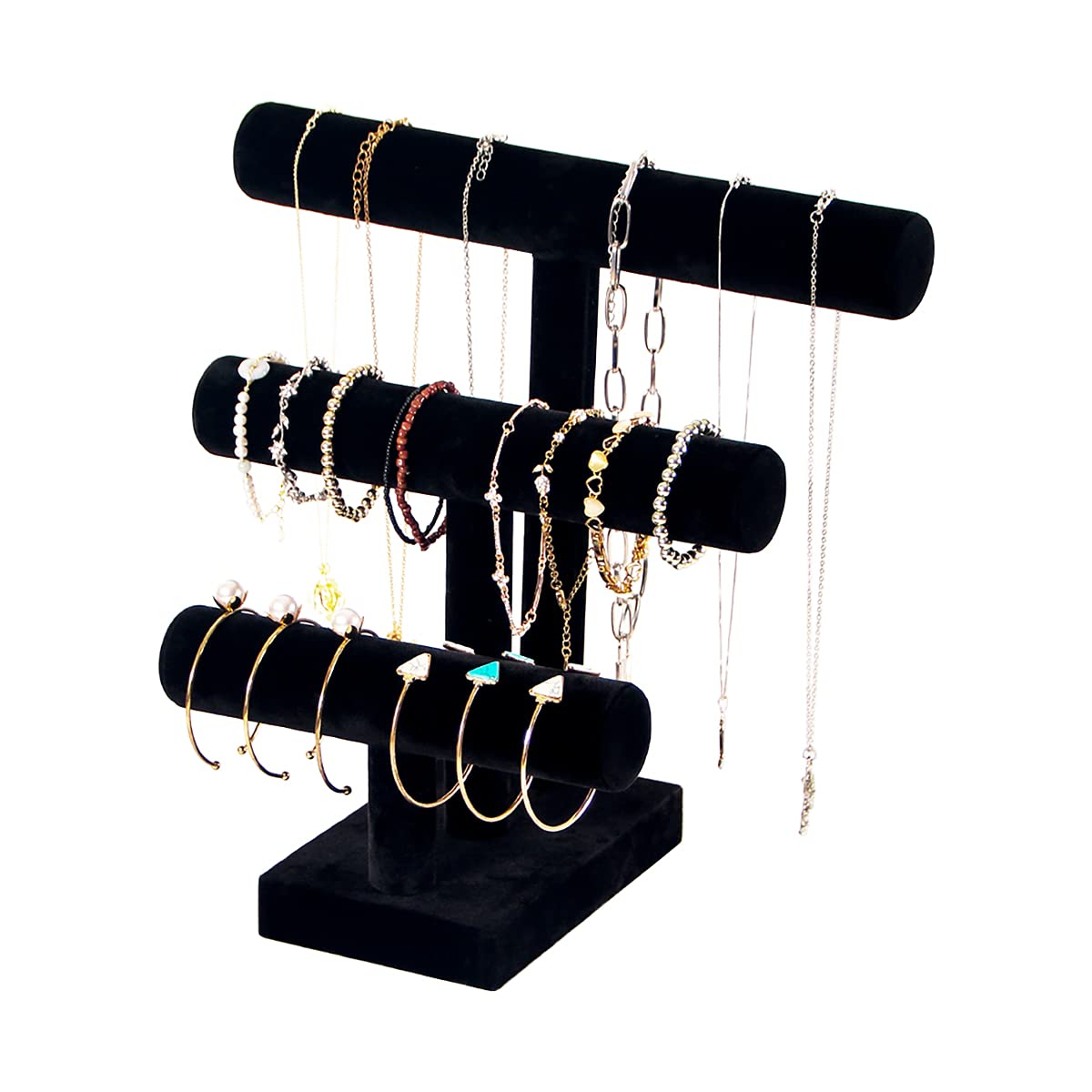 T Bar Bracelet Display Stand,Bracelet Organizer Holder,Jewelry Display Stand, Necklace Bangle Scrunchie Watch Organizer (Black, 3 tier)