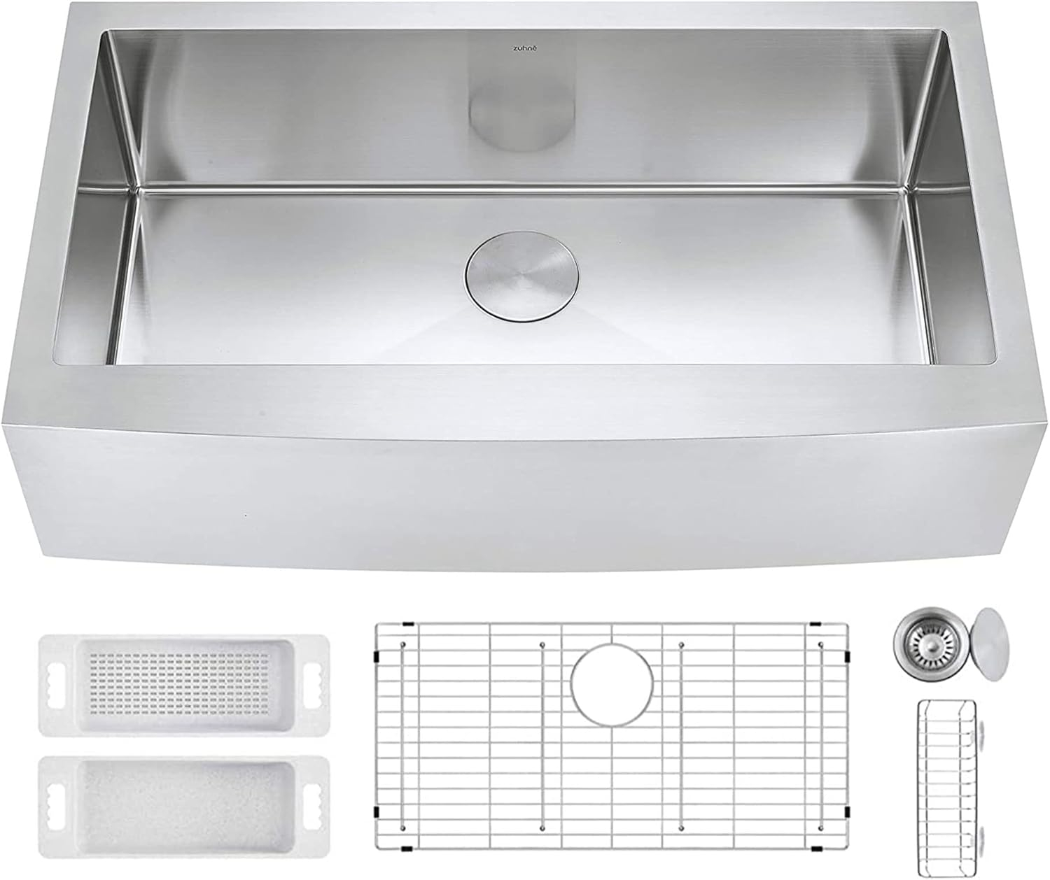 36-Inch Brushed Stainless Steel Farmhouse Apron-Front Single Bowl Kitchen Sink