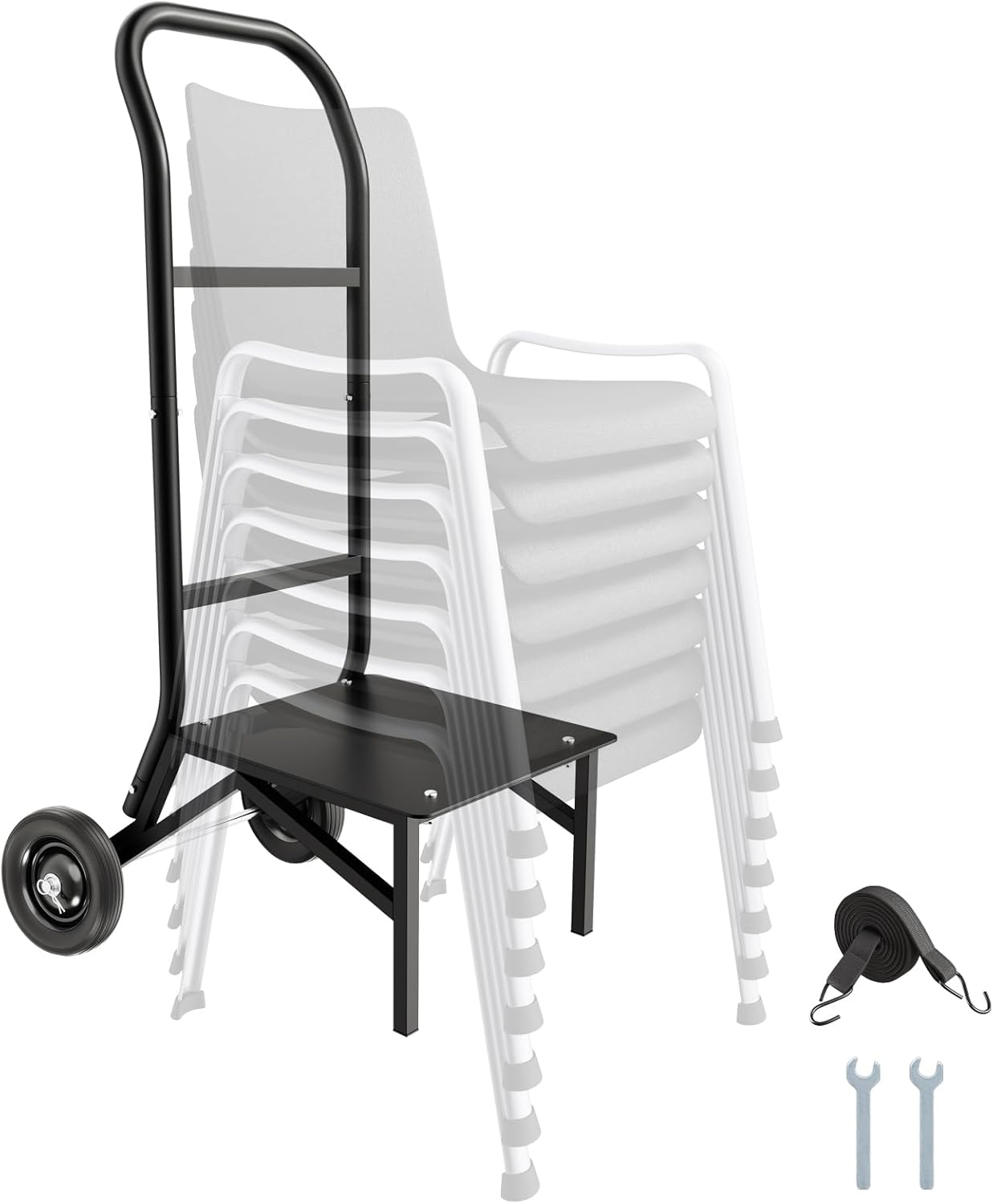 VEVOR Folding Chair Rack, 150 LBS Capacity, Heavy-Duty Chair Cart for Stacking 10 Chairs, Multi-Function Metal Chair Storage Dolly with Rubber Wheels, Push-Style Chair Holder, Matte Black