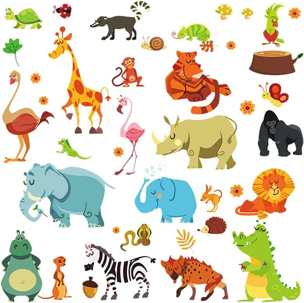 DEKOSH Jungle Animal Wall Decal Pack of Colorful Stickers for Baby Nursery Playroom - Peel & Stick Unisex Safari Theme Kids Wall Decals