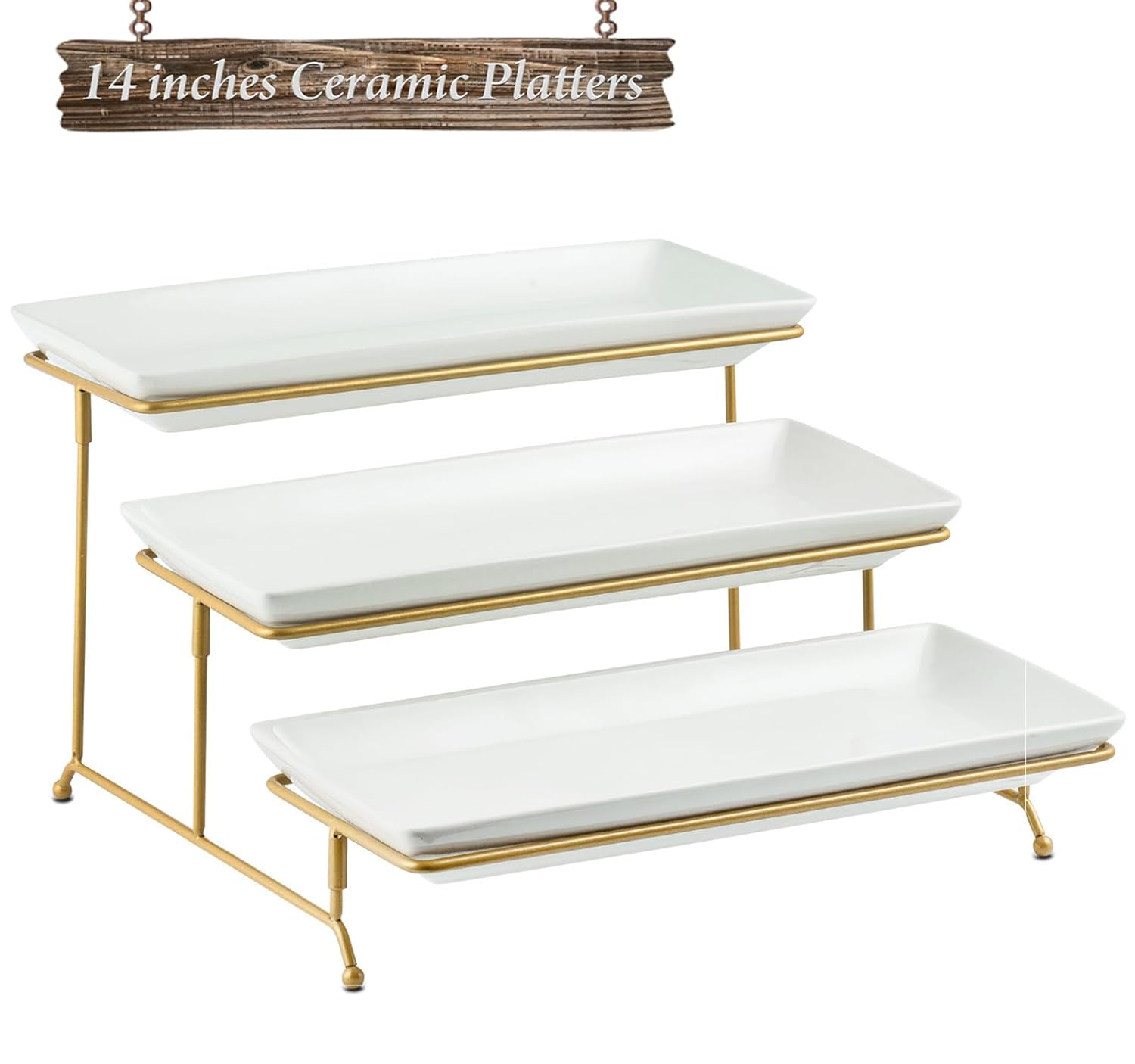 YHOSSEUN 3 Tier Serving Tray for Party, Tiered Serving Platters and Trays, 14 Inch Tiered Tray Stand, Dessert Stand, Serving Stand, Dessert Table Display Set with Collapsible Sturdier Metal Rack