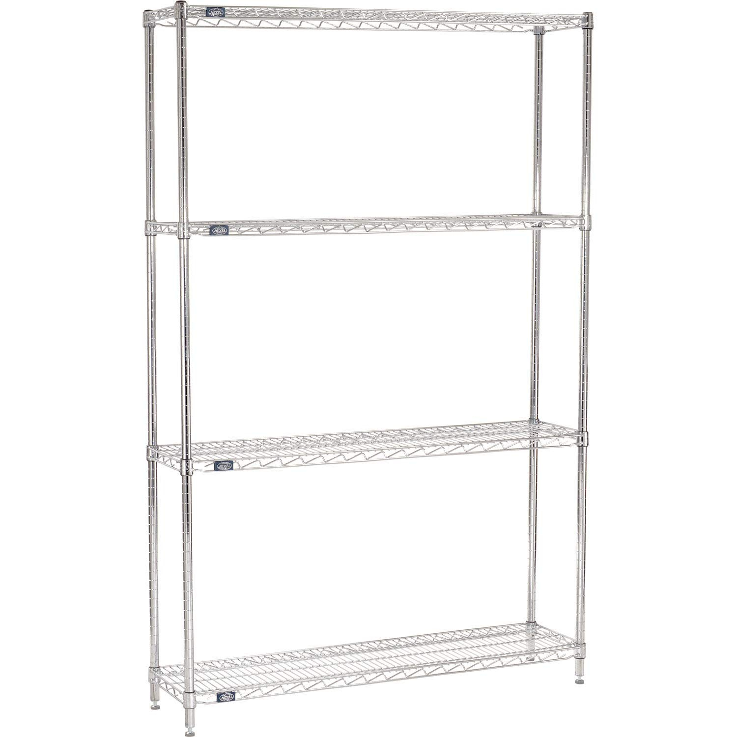 Nexel 4 Tier Chrome Wire Shelving Starter Unit, 48"W x 12"D x 86"H