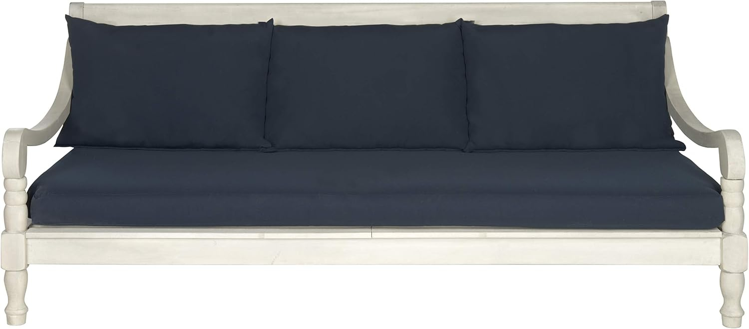 SAFAVIEH  OUTDOOR Pasadena Day Bed Antique White / Navy
