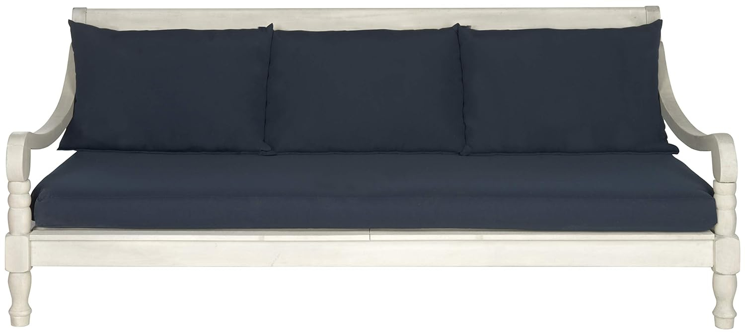 SAFAVIEH  OUTDOOR Pasadena Day Bed Antique White / Navy