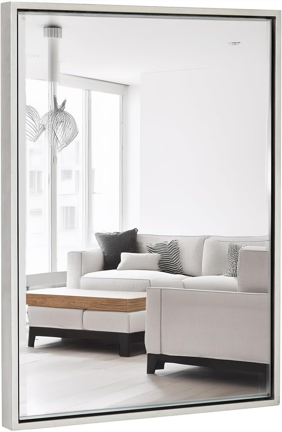 Hamilton Hills 24x36"" Brushed Silver Wall Mirror | Rectangular Metal Frame Vanity Glass