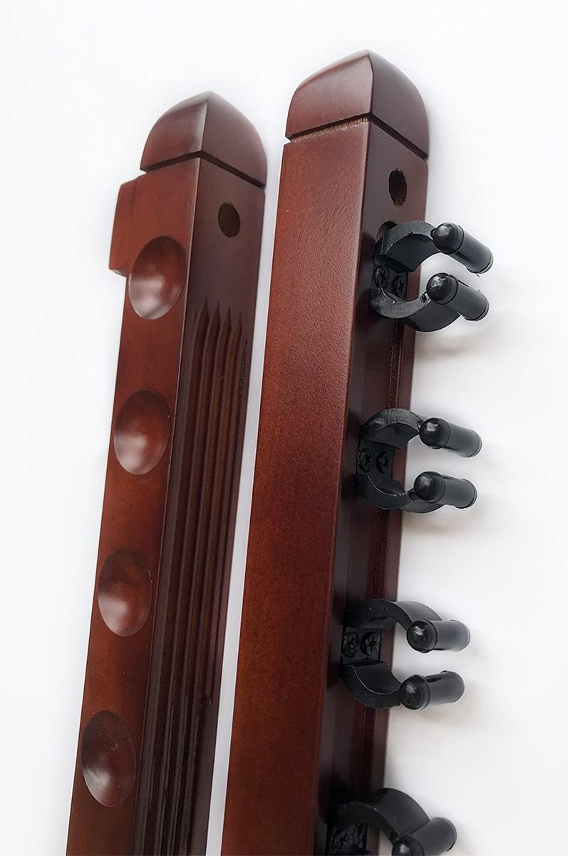 Billiard Wooden Cue Rack for 6 Pool Sticks, Wall Mount Hardwood Pool Cue Sticks Rack (Red)