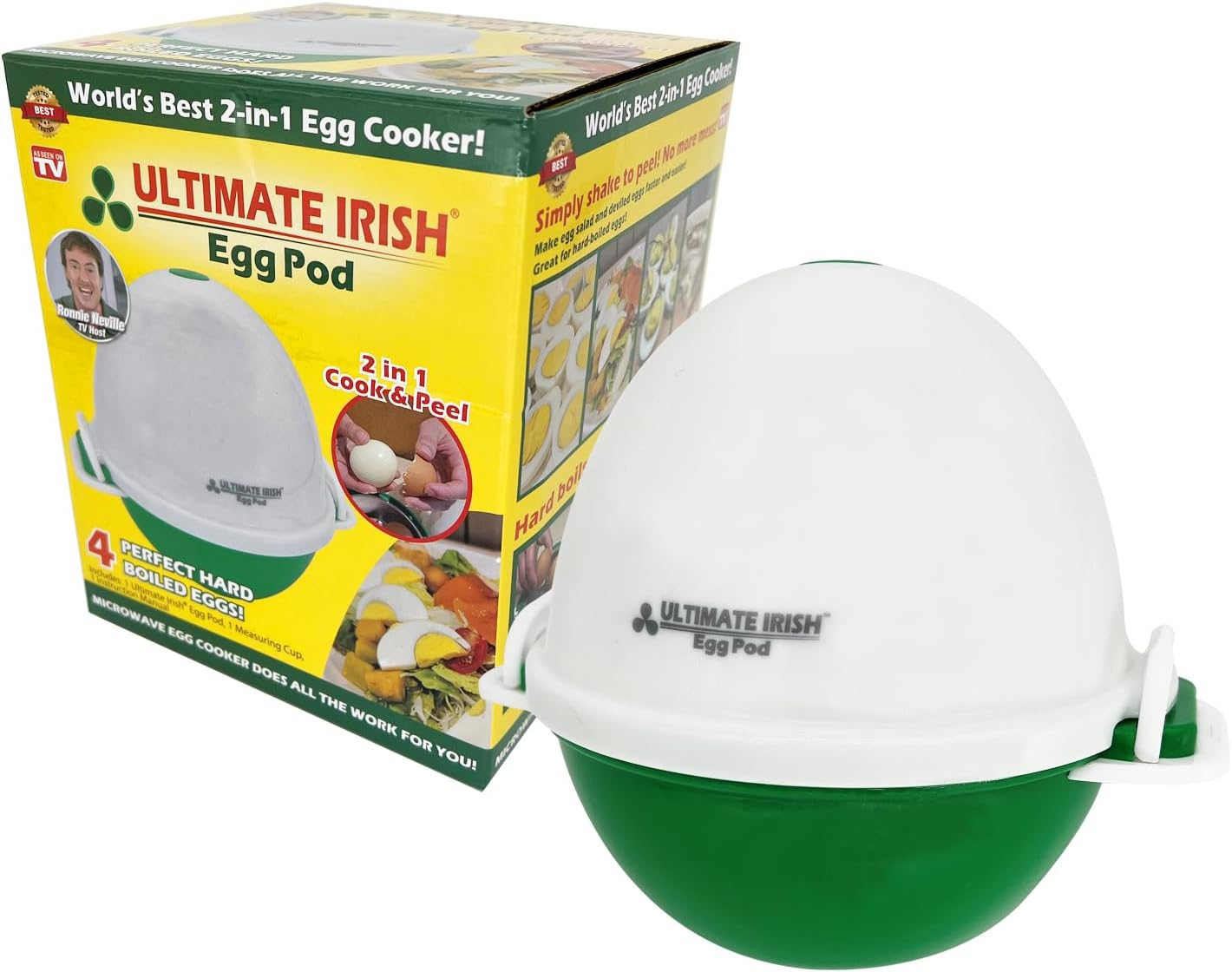 Egg Pod -Ronnie Neville’s Original as Seen on TV Microwave Egg Cooker, Perfectly Cooked & Peeled Egg, Capacity 4 Eggs, Boiled Egg Maker, Cooking Accessories, Microwave Egg Boiler Cooker