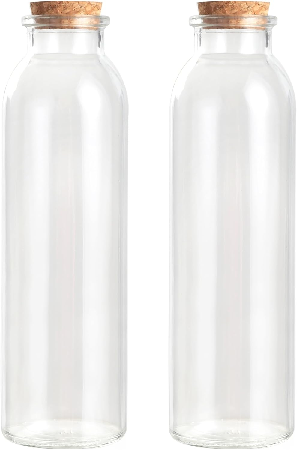 Magic Season Decorative Glass Bottles with Cork Stoppers (12 fl oz. Round Bottles / 2 Pcs)