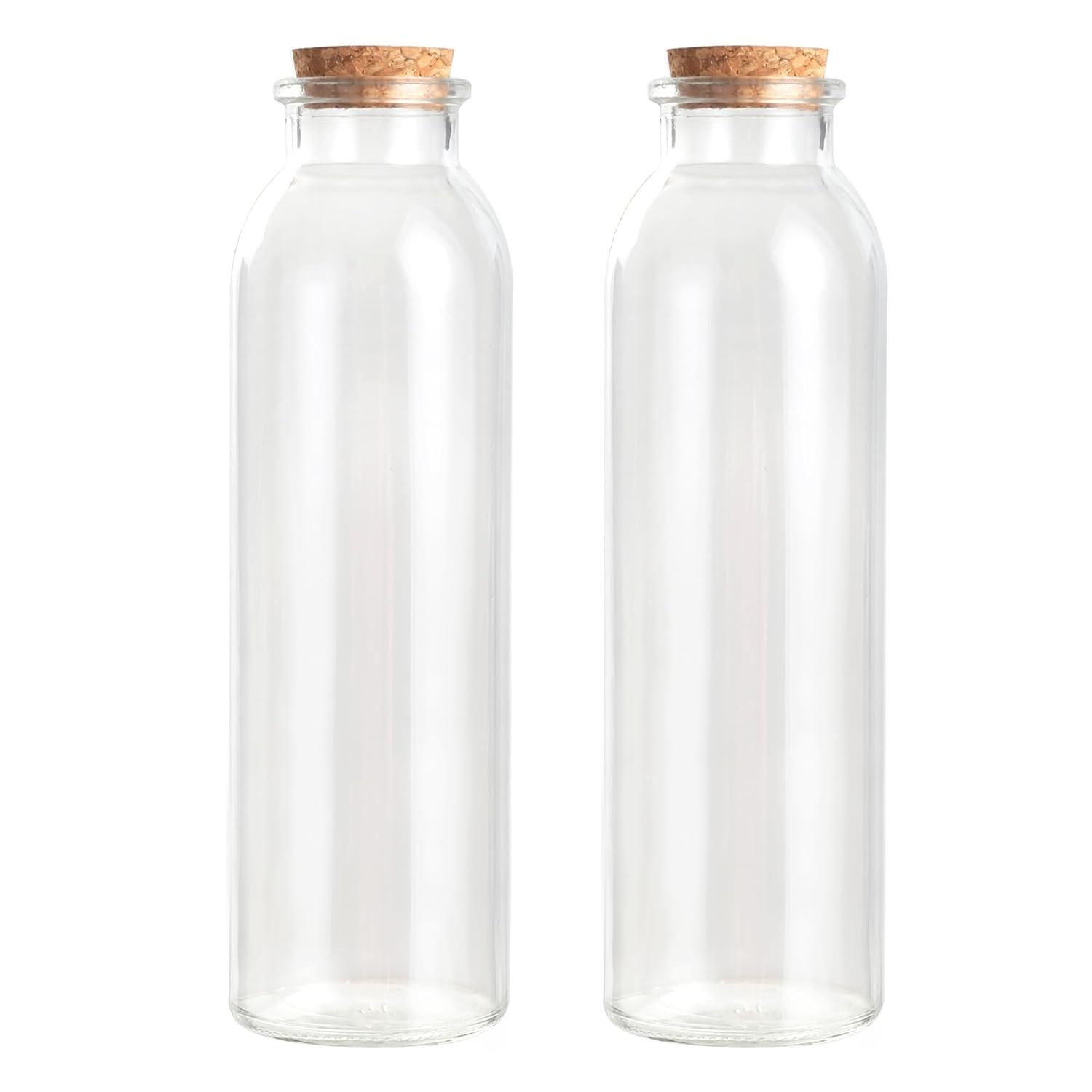 Magic Season Decorative Glass Bottles with Cork Stoppers (12 fl oz. Round Bottles / 2 Pcs)