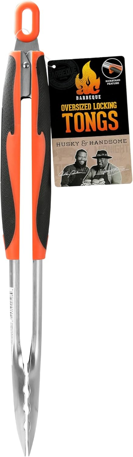 AC BBQ Oversized Locking Tongs, Stainless Steel, Silver