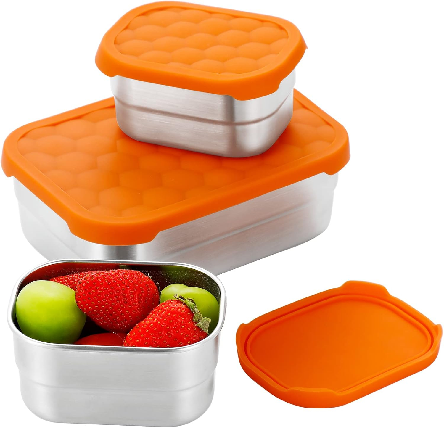 AMAZING CONTAINERS|Stainless Steel Food Containers with Lids Set of 3 (28 oz, 2X 8 oz) | Steel Lunch Container for Kids and Adults | Metal Snack Container Leakproof Lunch Box Sandwich Containers