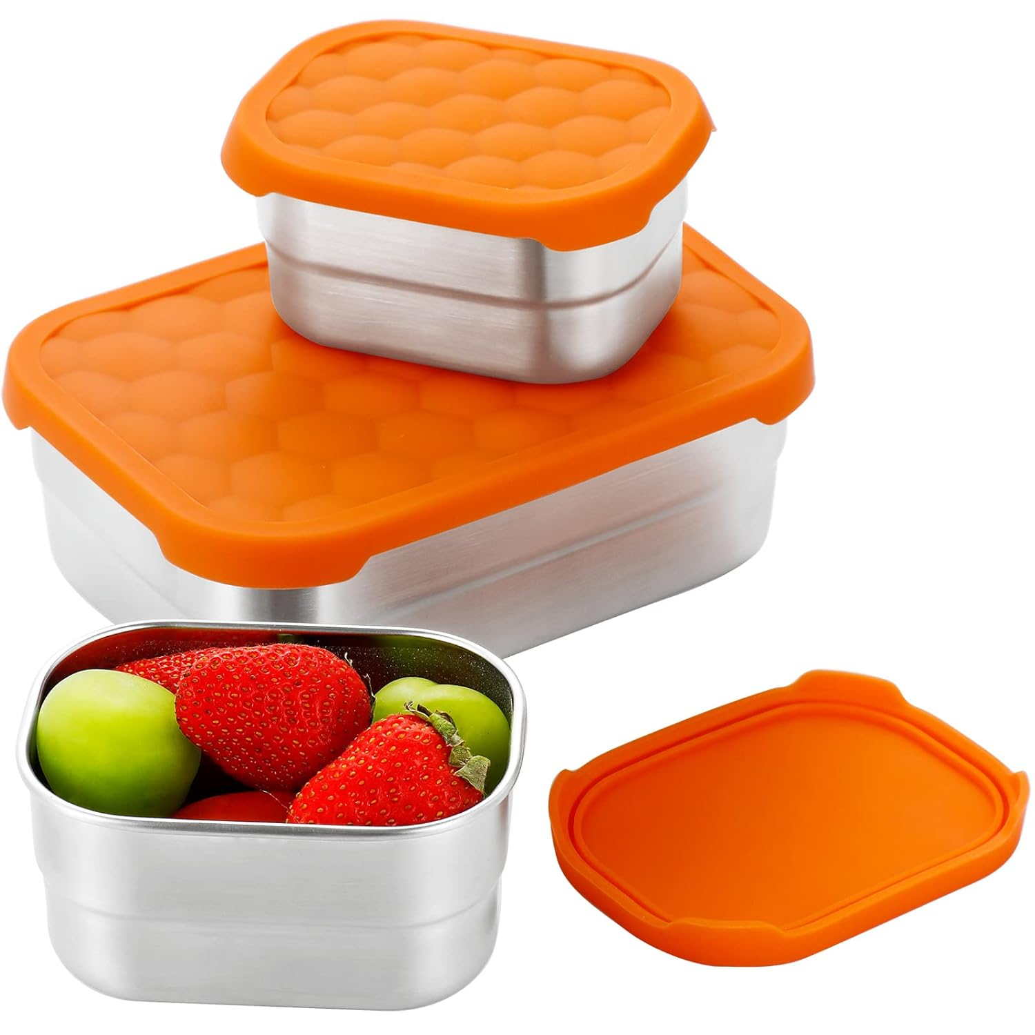 AMAZING CONTAINERS|Stainless Steel Food Containers with Lids Set of 3 (28 oz, 2X 8 oz) | Steel Lunch Container for Kids and Adults | Metal Snack Container Leakproof Lunch Box Sandwich Containers