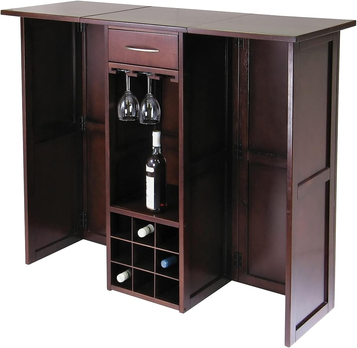 Winsome Wood Newport Expandable Entertainment Wine Bar, Walnut
