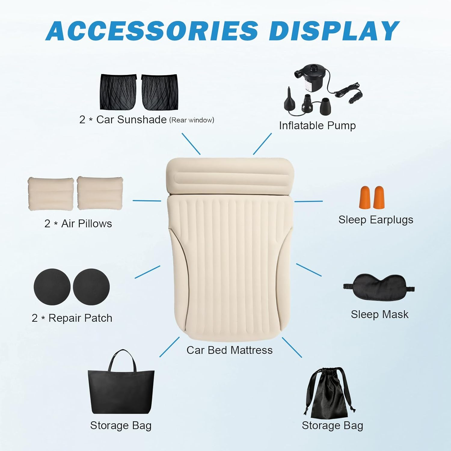 Car Bed with The Most Complete Sleeping Accessories|Leakproof Comfortable Durable Car Mattress|Built-in Pillow with Pump Air Mattress|for SUV Minivan Mpv Road Trip Inflatable Bed