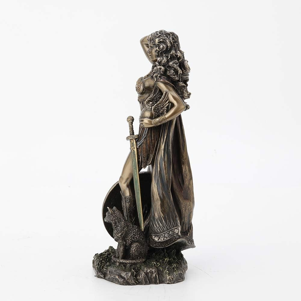 Freya Norse Goddess Antique Bronze Resin Statue with Cat