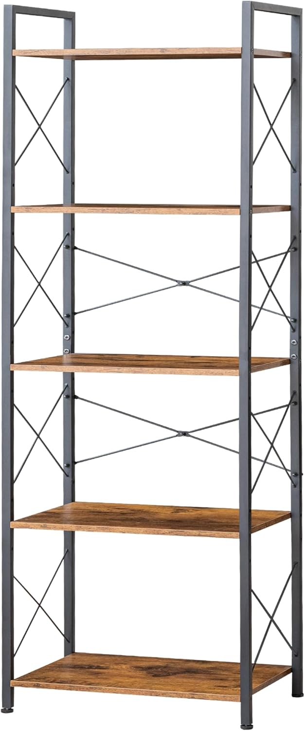 HCHQHS Small Bookshelf, Adjustable 3-Tier Industrial Bookcase, Rustic Open Book Shelf, Wood and Metal Horizontal Bookshelves