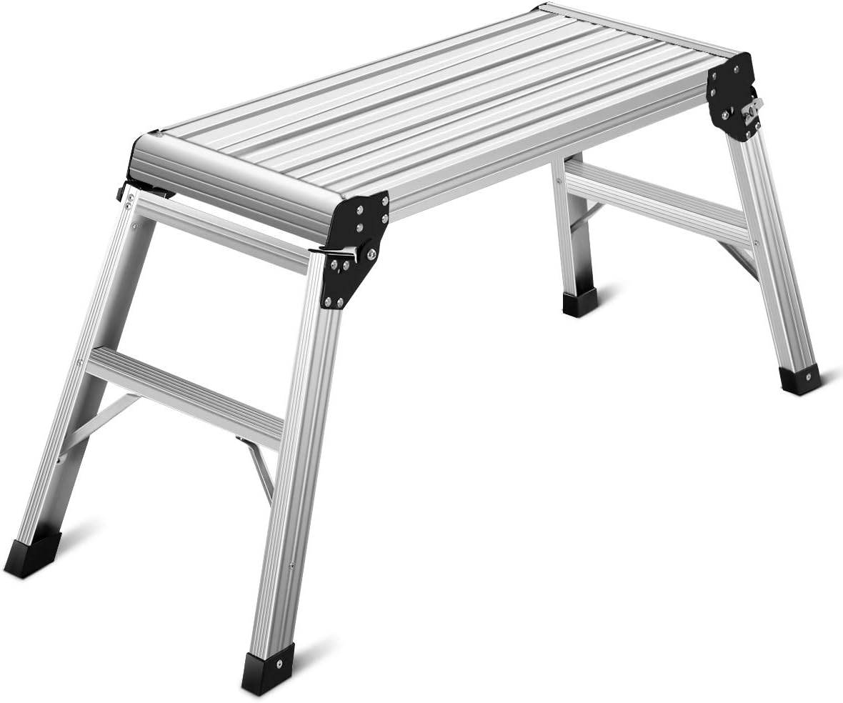 GVN Heavy Duty Portable Bench Aluminum Folding Step Ladder, Capacity Steel Ladder for Household and Office