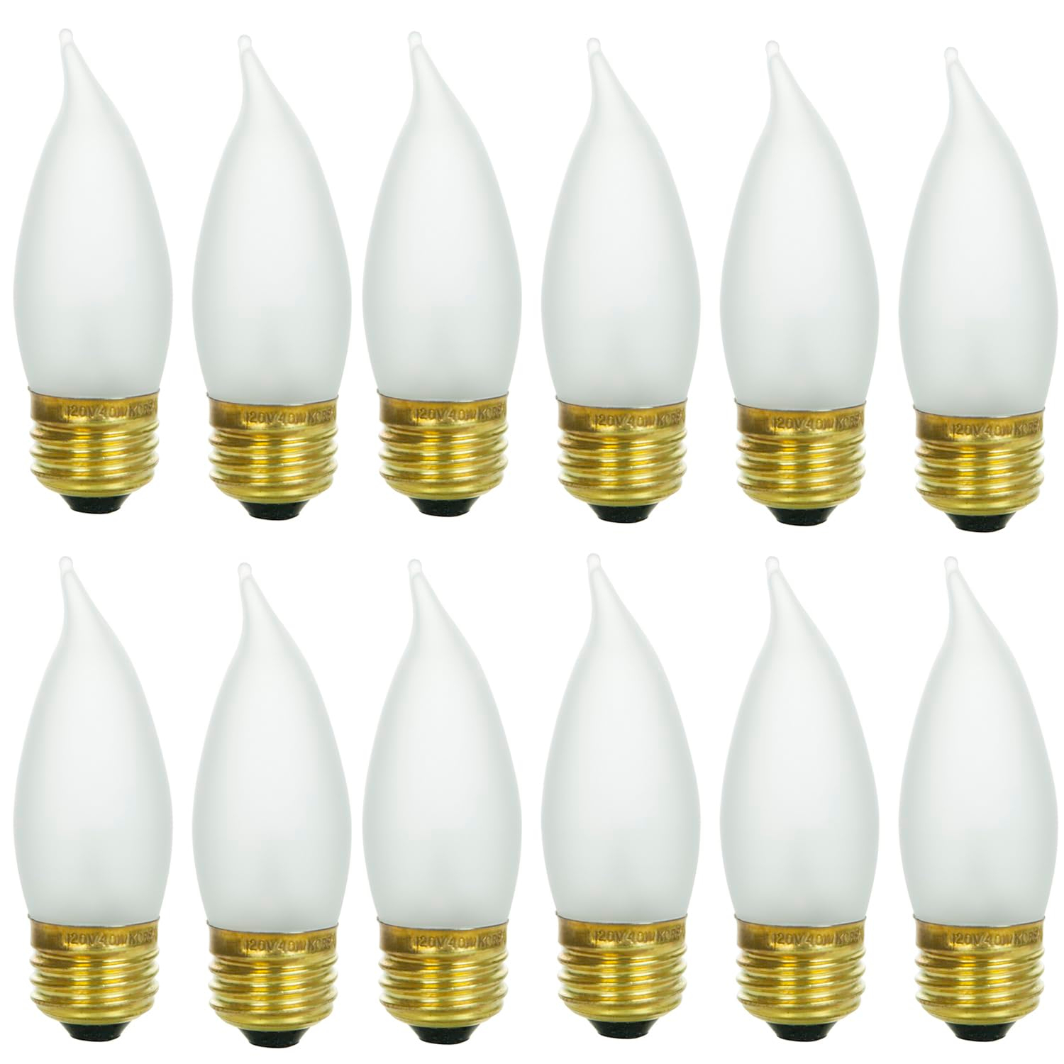 Soft White Frosted Decorative Incandescent Flame Tip Bulbs, 25W, 12 Pack