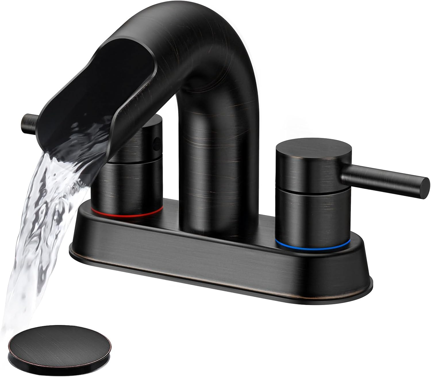 Qomolangma Waterfall Bathroom Faucets 2 or 3 Holes 2 Handles - Black Bathroom Sink Faucets Widespread with Pop Up Drain, Lavatory Mixer Tap with Deck Mount Plate for Bathroom Sink RV Vessel Basin