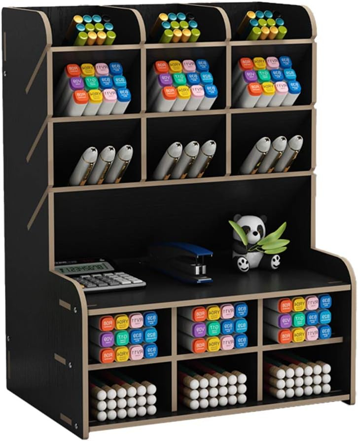 Large Capacity Wooden Desk Organizer - Office Pen Holder, Stationery, School Supplies - A-White Maple