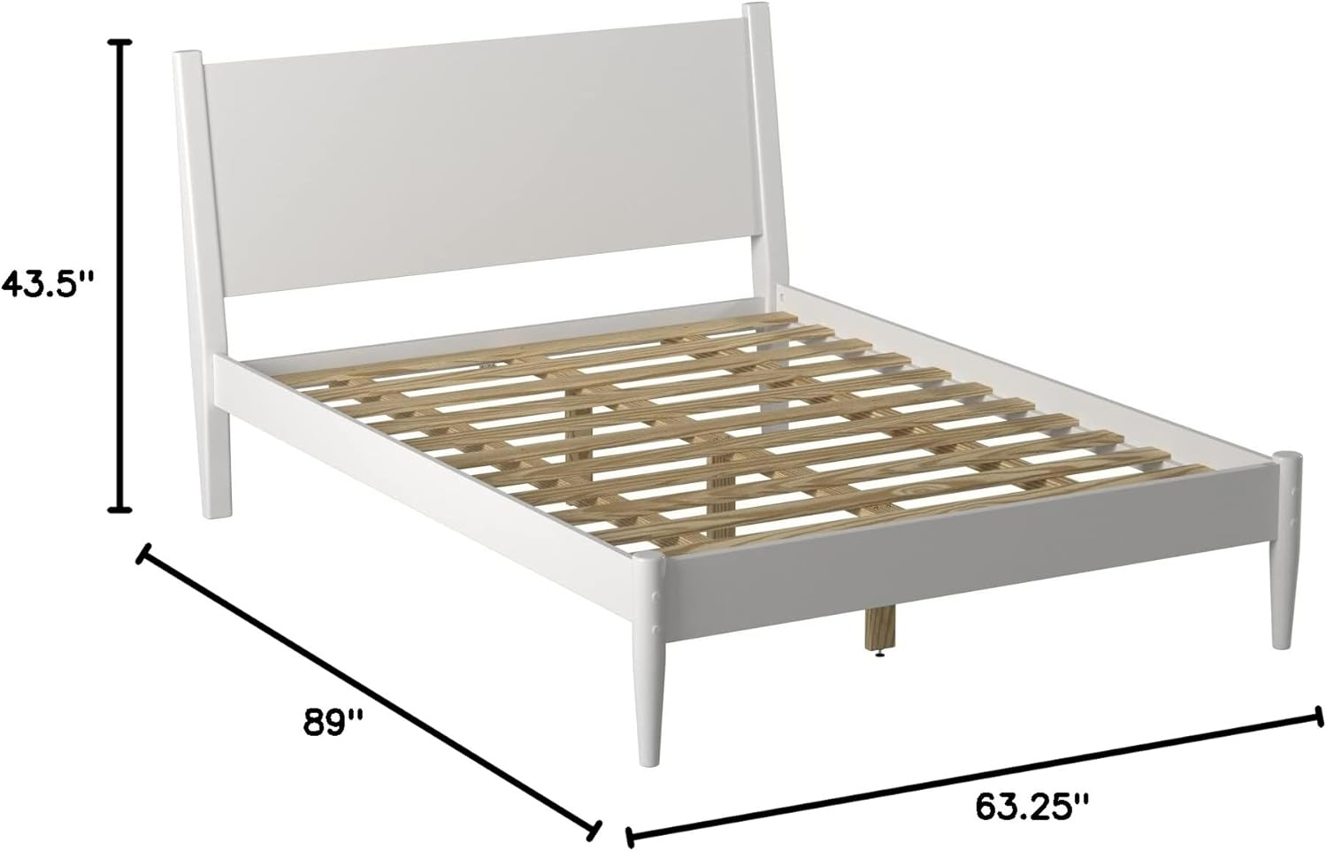 Camaflexi Mid Century Platform Bed Wood Panel Bed Frame with Headboard, Queen, White