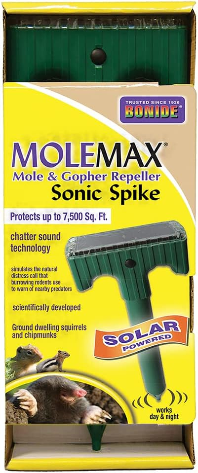 Bonide MoleMax Mole & Gopher Repeller Solar-Powered Sonic Spike with Chatter Sound Technology