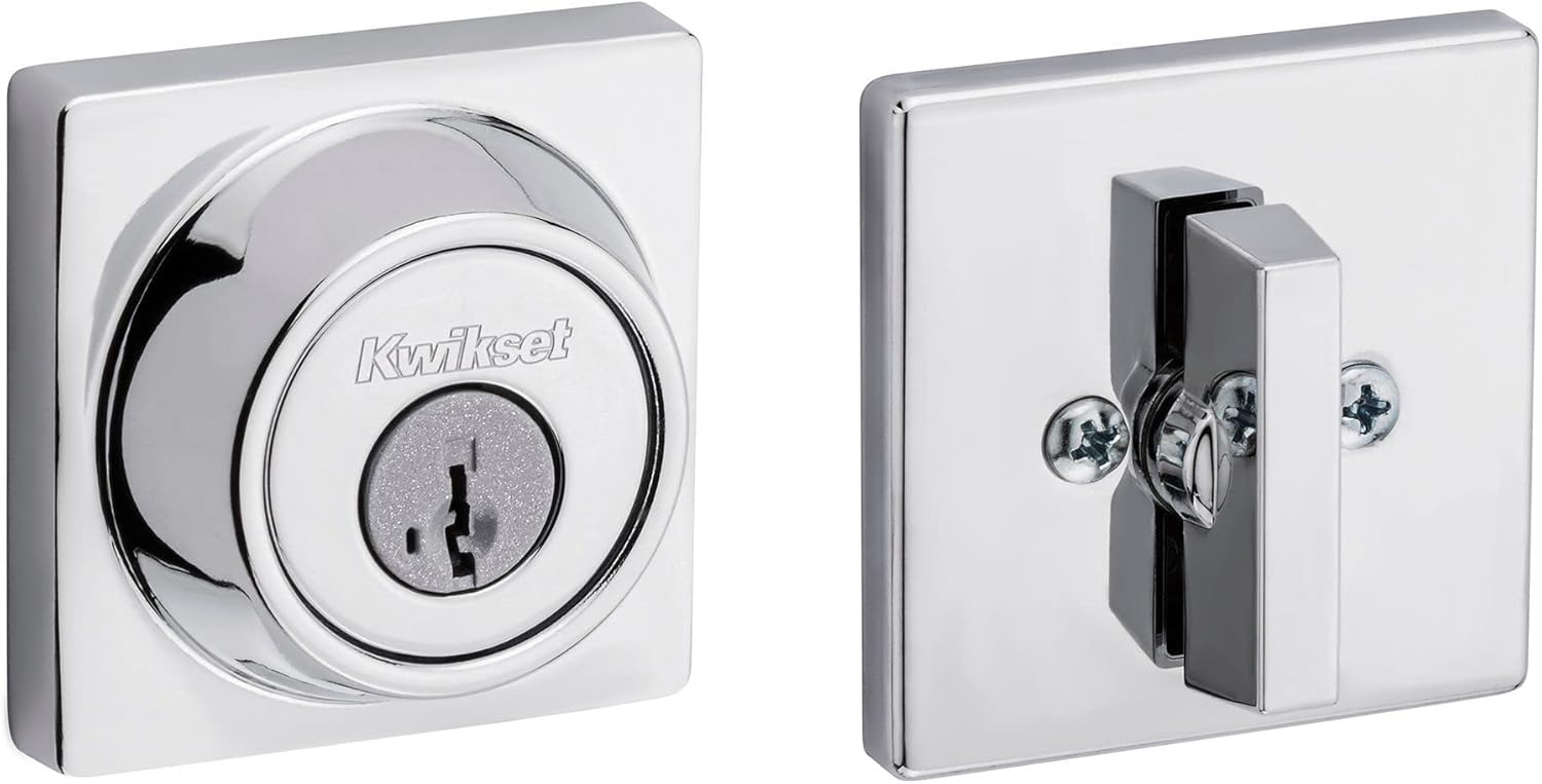 Polished Chrome Square Single Cylinder Deadbolt with SmartKey Security